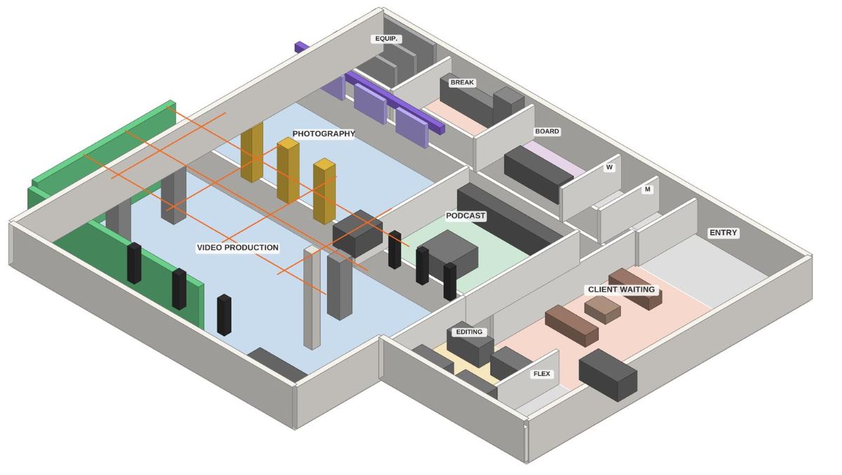 Concept 3D cutaway of the full Rugglion Studios facility in Elmira, NY